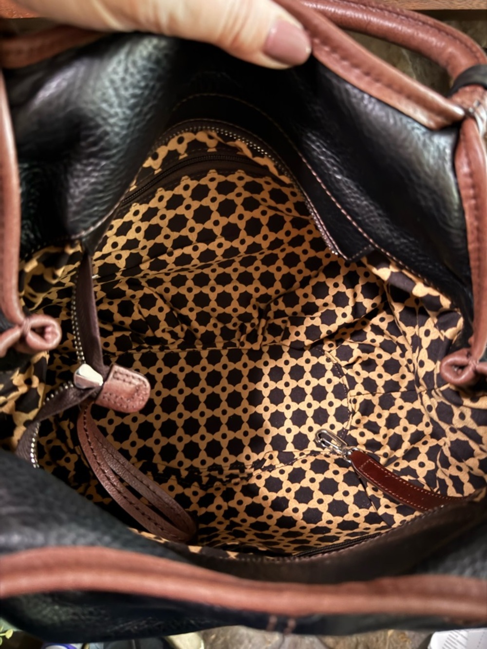 Brighton Black and Brown Leather Shoulder Bag with Braided Charm - Picture 4 of 5